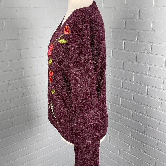 Crazy Horse Cardigan Womens Small Purple Floral Texture Quilt Nylon Sweater VTG - Picture 6 of 12